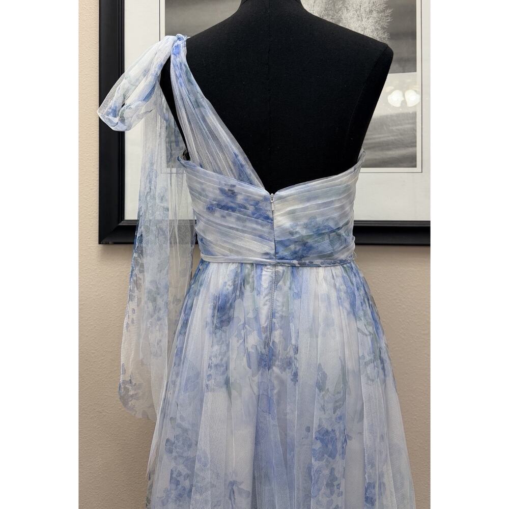 Marchesa Notte Blue Floral Dress One Shoulder Chiffon Bridesmaid Gown Sz 4 - Picture 11 of 13